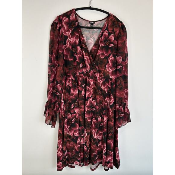 Torrid Babydoll Floral Dress Rose Print Sheer Long Sleeve Sz 2 Whimsigoth Fairy - Picture 2 of 10